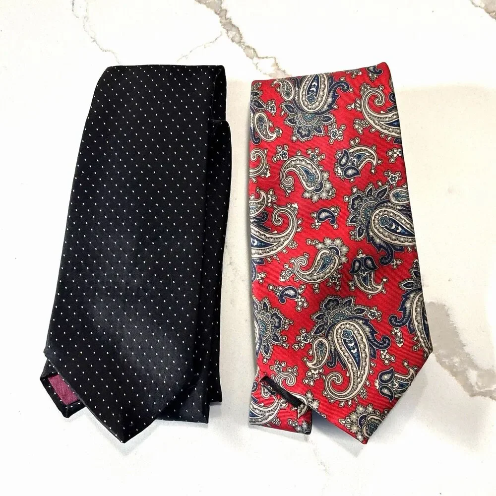 VINTAGE Brittania Brittsport Men's Neckties RED PAISLEY Black Polka Dot Set of 2